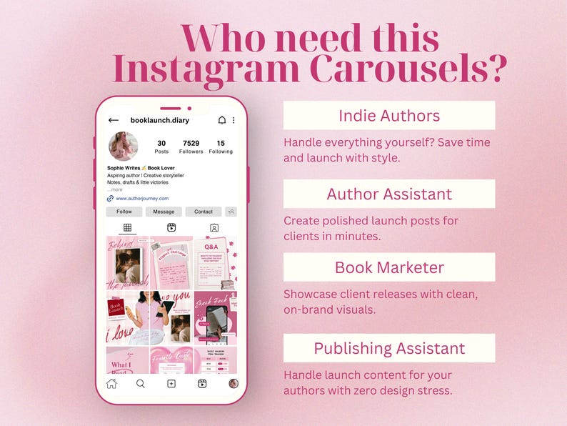 Romance Book Launch Seamless Instagram Carousel Templates Canva