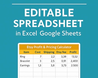 Etsy Profit Calculator: Pricing Spreadsheet Template (Excel & Google Sheets) (Digital Download