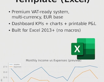 EU Business Accounting Excel Template — VAT-Ready, Multi-Currency, Dashboard, P&L (No Macros)