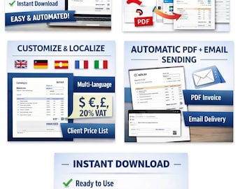 Google Sheets Invoice System | Multi-Language, PDF Export (Instant Download)