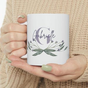 Personalized Greenery Name Mug: Custom Ceramic Coffee Cup