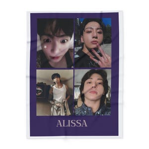 Custom BTS Jungkook Photo Blanket - Personalized Kpop Throw with Your Name, Cozy Gift for Army Fans, Collage Blanket 50x60 60x80