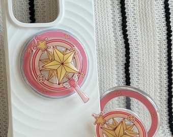 Magic Star Wand MagSafe Phone Grip|Pink Star Magnetic Kindle Holder|Kawaii Phone Accessory|Spinning Phone Stand|Gift for Anime Lovers