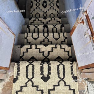 Jute Stair Runner Rug, Geometrical Stair Runner, Black And White Stair Rug, Modern Stair Carpet, Rustic Runner, Kilim Stair Runner