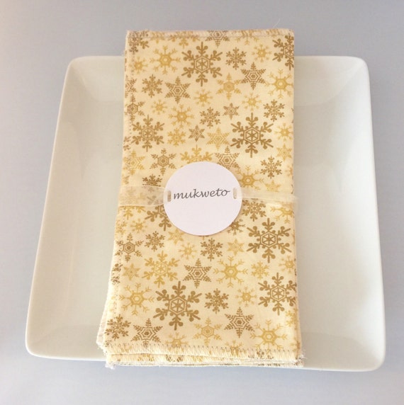 Items similar to Gold Snowflake Napkin 10 inch. Set of 4 on Etsy