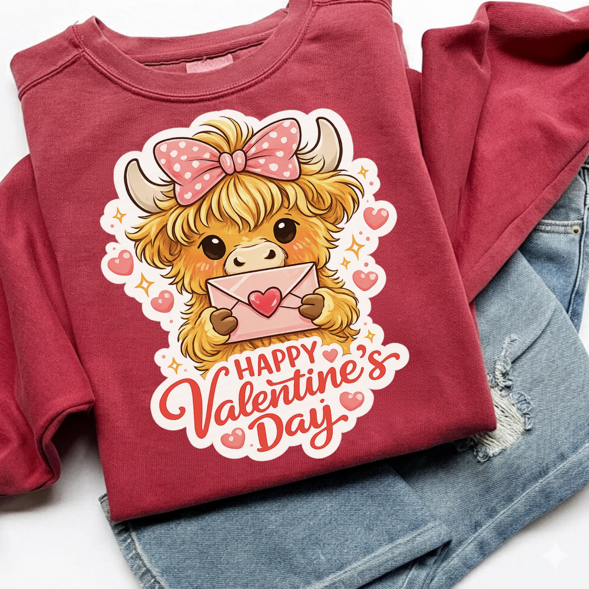 Highland Cow Valentine PNG, Cute Cow Valentine Clipart, Happy Valentine