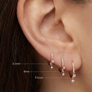 Double Dangle Eternity Labgrown Diamond Huggie Hoop Solid Gold Cartilage Earring Helix Tragus Drop Charm Jewelry for Gifting image 2