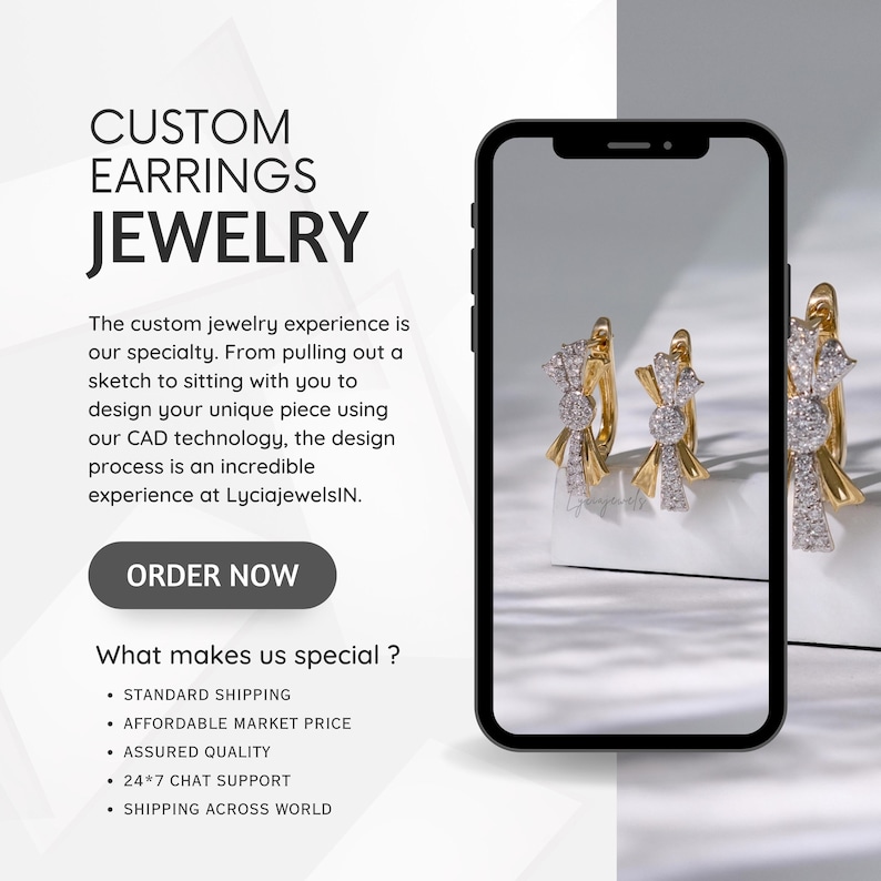 Double Dangle Eternity Labgrown Diamond Huggie Hoop Solid Gold Cartilage Earring Helix Tragus Drop Charm Jewelry for Gifting image 5