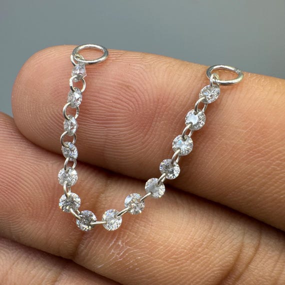 Round Labgrown Diamond Add-On Chain Earring Jacket 10K Solid Gold Connector Dangle 54mm Charm for Studs Helix Piercing For Women