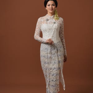 White Lace Kebaya Wedding Dress: Indonesian Songket Skirt & Corset