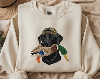 Hunting Dog Embroidery Design, Duck Retriever with Camo Cap, Vintage Bird Dog Machine Embroidery File Pes, Hus, Dst, Jef, Emb