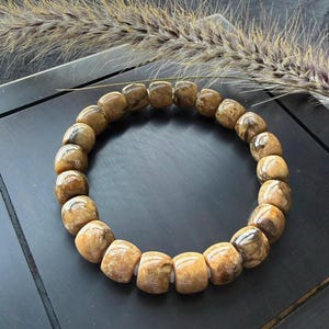 Rare Burmese Opaque Root Coffee Amber • Burmite Bracelet 8mm+ • Unique wood-grained pattern • Only found in Northern Myanmar