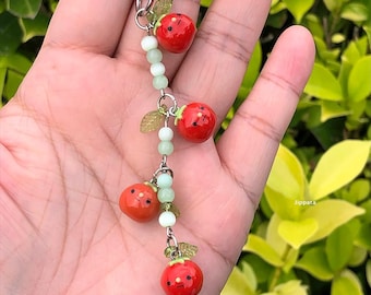 Mini Cherry Vine Tomato Keychain: Handmade Polymer Clay