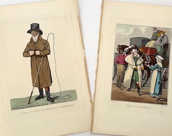 Juego de moda de caballero inglés de 2 grabados antiguosLitografía de grabado coloreada a mano de alrededor de 1850