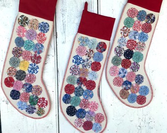 Vintage Flour Sack Prints - Yoyo Christmas Stocking, uno de los tipos de La casa de campo de Navidad