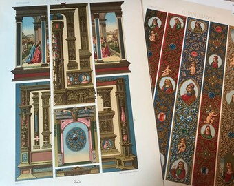 Renaissance Art And Design French circa 1880's Lot of 2 Antique Prints, Framable Wall Art Decor