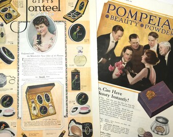Baño Vintage Magazine Anuncios Lote de 2- Circa 1920's Fashion Bride, Perfume de maquillaje, Loungewear, Framable prints Wall Art