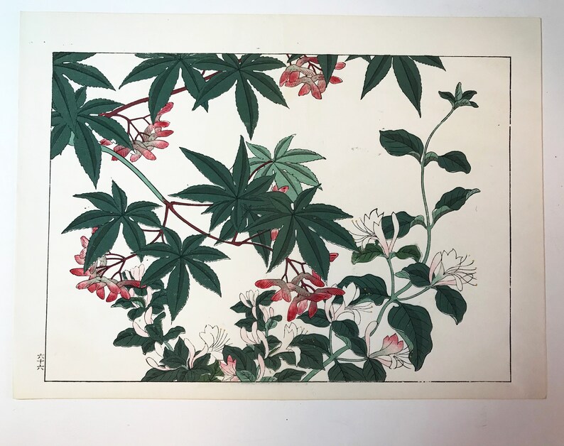 Japanese Woodblock Print on Rice Paper Original Floral Etsy