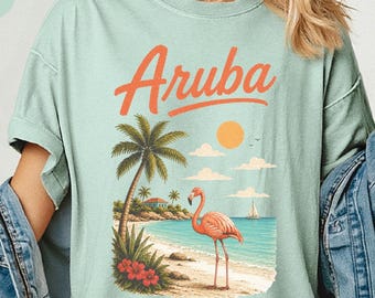 Aruba Travel Shirt, Flamingo Beach Tee, Caribbean Vacation Shirt, Tropical Island Gift, Comfort Colors Aruba Tee