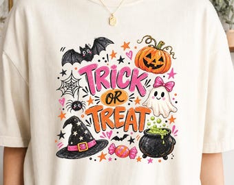 Trick or Treat Halloween Shirt, Cute Ghost Pumpkin Tee, Spooky Season Shirt, Halloween Party Gift, Comfort Colors Fall Tee
