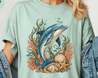 Dolphin Shirt, Ocean Lover Tee, Marine Life Gift, Coastal Beach Shirt, Sea Life Comfort Colors Tee