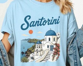 Santorini Greece Shirt, Vintage Santorini Travel Tee, Greek Island Vacation Shirt, Greece Travel Gift, Mediterranean Tee, Comfort Colors