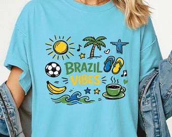 Brazil Vibes T-Shirt | Tropical Doodle Graphic Tee | Comfort Colors Cotton Top