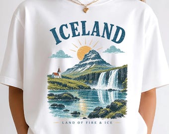 Iceland Travel Shirt, Land of Fire and Ice Tee, Waterfall Mountain Shirt, Nordic Vacation Gift, Comfort Colors Iceland Tee