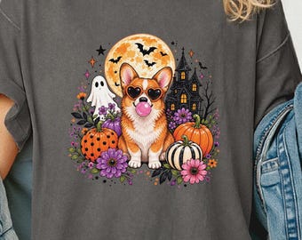 Halloween Corgi Shirt, Spooky Corgi Tee, Cute Pumpkin Dog Shirt, Corgi Mom Halloween Gift, Comfort Colors Fall Tee