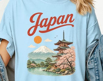 Japan Travel Shirt, Mount Fuji Tee, Cherry Blossom Shirt, Japanese Temple Travel Gift, Vintage Comfort Colors Tee
