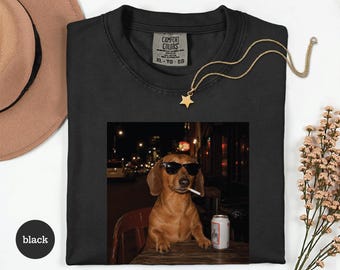 Camiseta divertida de perro salchicha con cerveza, camiseta genial de perro salchicha, camiseta de perro salchicha fumando, regalo divertido para perros salchicha, camiseta para amantes de los perros, regalo para papá de perro salchicha