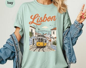 Camiseta de Lisboa, Portugal, Camiseta de viaje a Lisboa, Camiseta de vacaciones en Portugal, Camiseta del tranvía de Lisboa, Regalo de viaje, Camiseta de recuerdo de Portugal, Comfort Colors