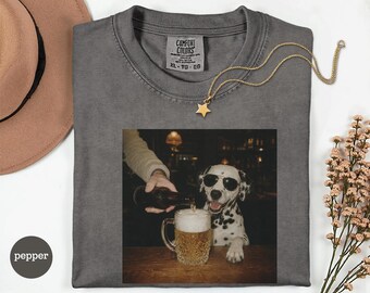 Funny Dalmatian Beer Shirt, Beer Drinking Dog Tee, Cute Dalmatian Gift, Dog Lover Comfort Colors Shirt, Funny Pet T-Shirt