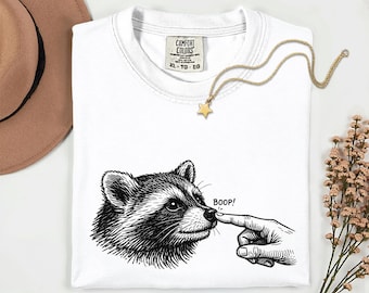 Maglietta Boop! Racoon, Maglietta vintage con dita di procione che si toccano il naso, Maglietta retrò divertente, Animale vintage, Maglietta con meme di procione