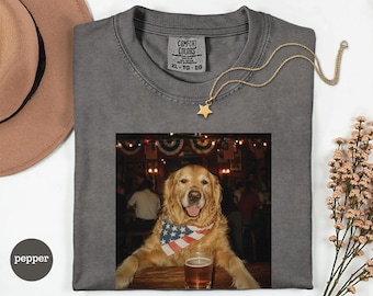 Camiseta divertida de Golden Retriever con diseño de cerveza, camiseta para perros del 4 de julio, camiseta patriótica divertida para perros, regalo para amantes de Golden Retriever, camiseta Comfort Colors