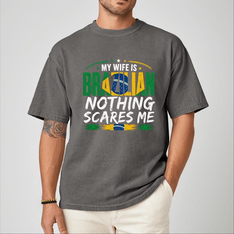 Brazil Fun Letters My Wife is Brazilian Shirt, Funny Brazil Husband Tee, Brazilian Wife ...