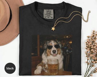 Funny Australian Shepherd Beer Shirt, Blue Merle Australian Shepherd Tee, Dog Drinking Beer Shirt, Comfort Colors T-Shirt, Aussie Mom Gift