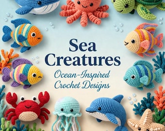 Bundel met haakpatronen voor zeedieren, meer dan 30 amigurumi oceaandieren in PDF-formaat, pluche zeedieren, doe-het-zelf haakpatronen, direct te downloaden.
