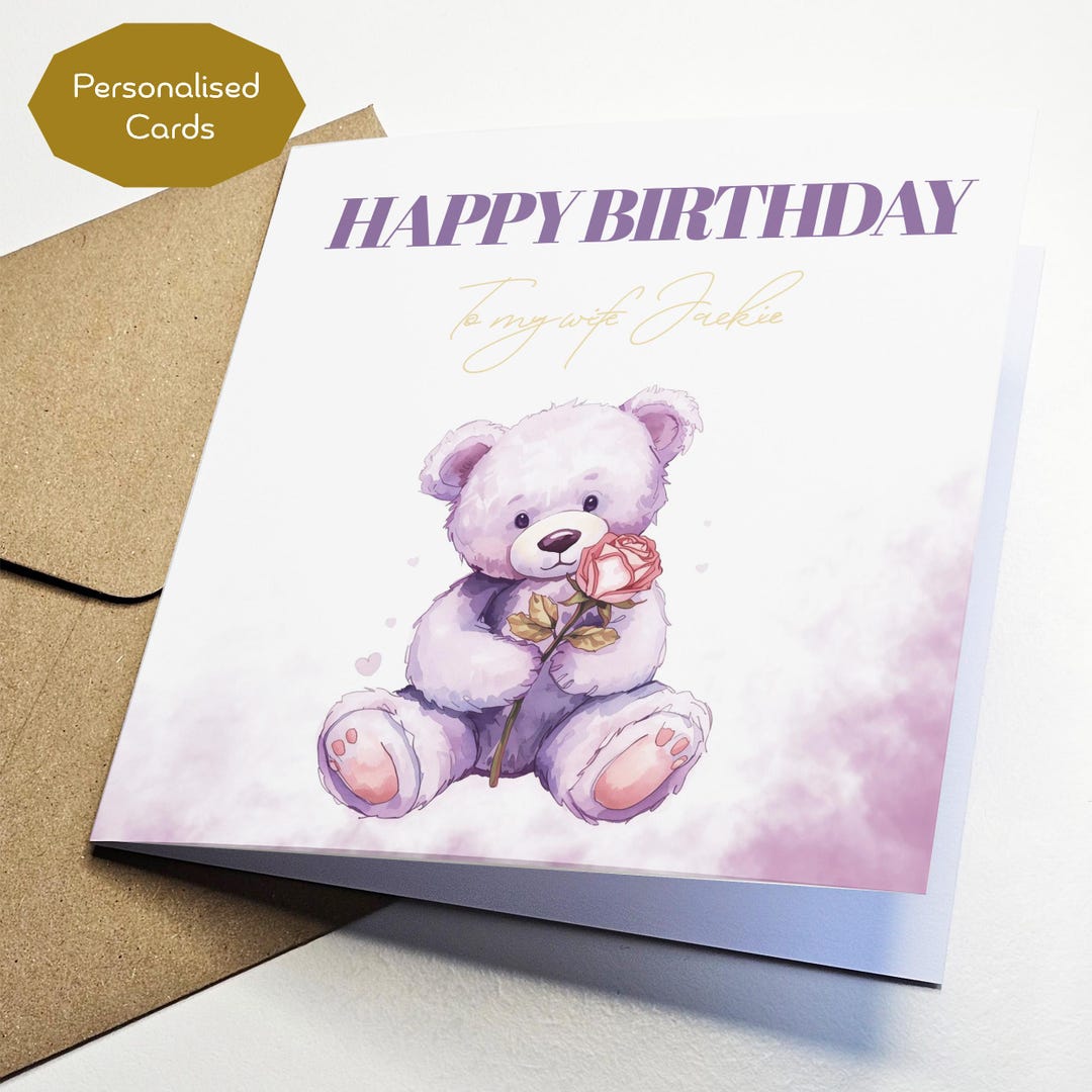happy birthday teddy bear cards Images High Quality... Personalised Birthday Card – Teddy Bear With Flower – Watercolour ...