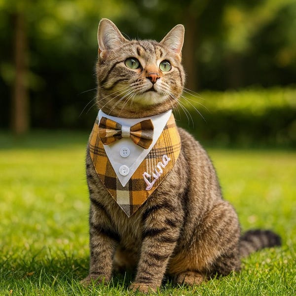 Personalized Dog Bandana with Bow Tie: Custom Pet Tuxedo Bib