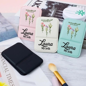 Personalized Square Makeup Mirror / Pocket Mirror With Custom Name & Quote / Bridesmaid Gift / Folding Makeup Mirror / Travel Makeup Mirror
