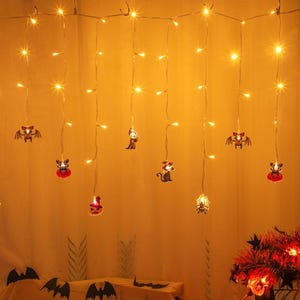 Halloween LED String Lights With Name Custom Option/Curtain Fairy Lights/Bat Ghost Spider Decorations/Spooky Indoor Outdoor Home Party Decor