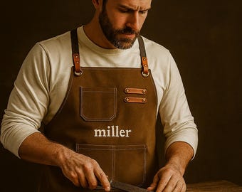 Delantal de lona bordado personalizado: Regalo para chefs, baristas y panaderos.