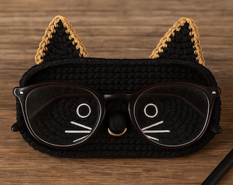 Soporte para gafas de ganchillo con forma de gato negro, soporte para gafas de hilo, organizador de escritorio