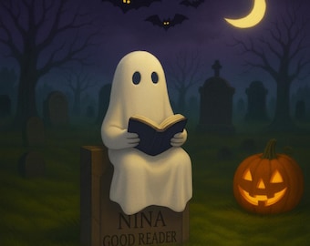 Estatua de fantasma de resina leyendo un libro, decoración de Halloween, decoración espeluznante para la oficina