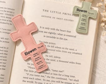 Personalized Leather Cross Bookmark, Custom Name Bible Verse Gift