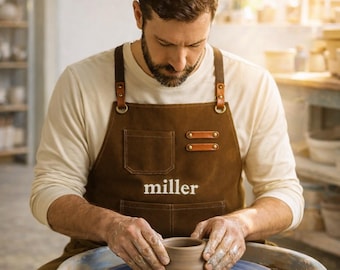 Delantal de cerámica personalizado, delantal de trabajo para artistas de cerámica con bolsillos.