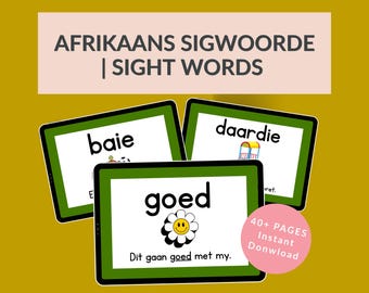 Afrikaans Sight Words Flashcards, Early Reading (Digital Download PDF)