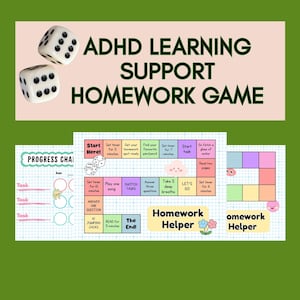 Adhd Executive Function Homework Helper Tool, Learning Support Printable Dice Game and Progress Tracker Worksheet