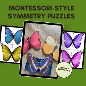 Rompecabezas de simetría de mariposa y polilla en acuarela: Montessori imprimible (patrón PDF)